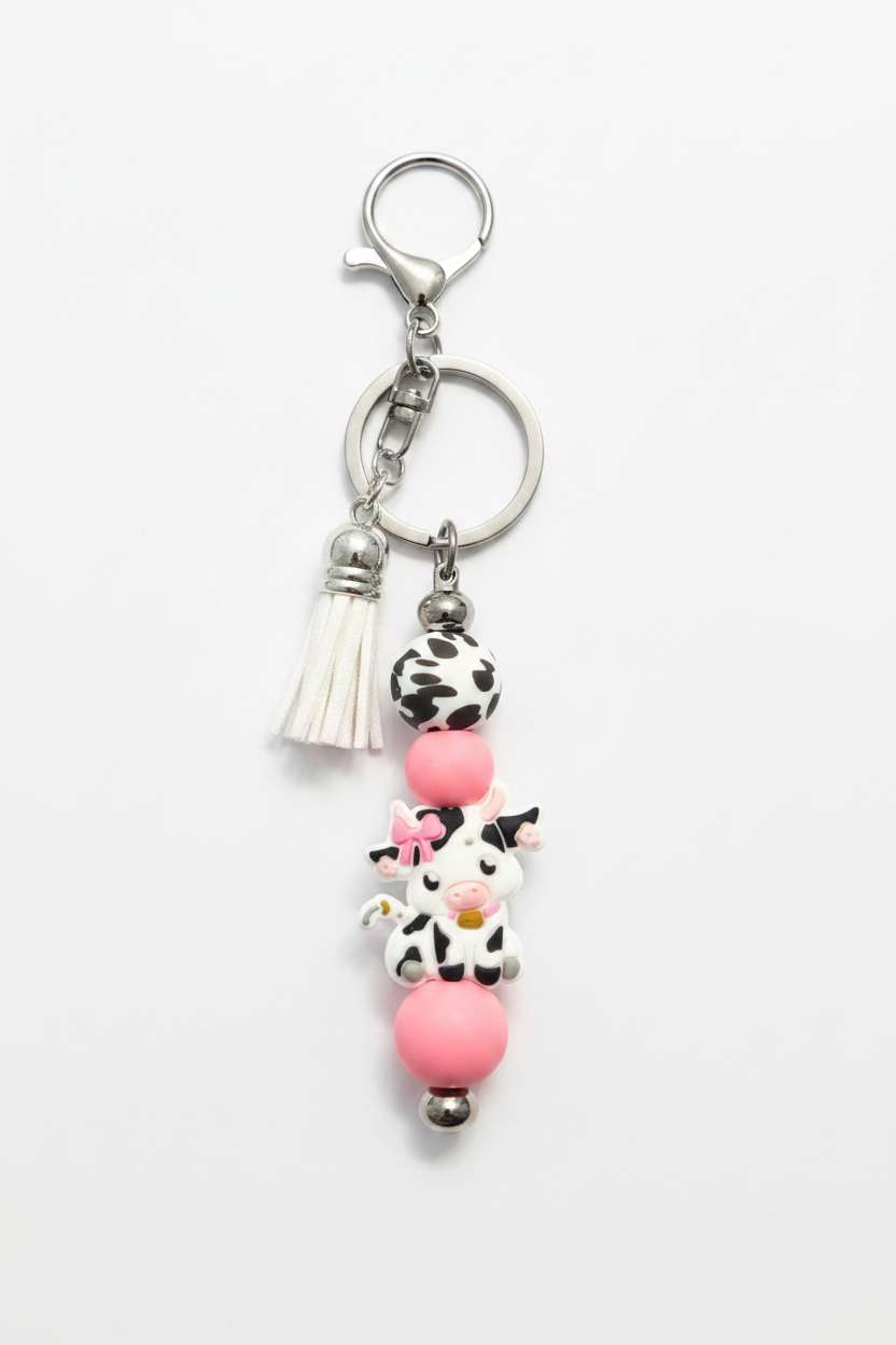 Cow Keychain on White Background