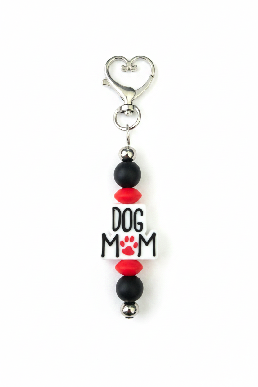 Dog Mom Keychain on White Background