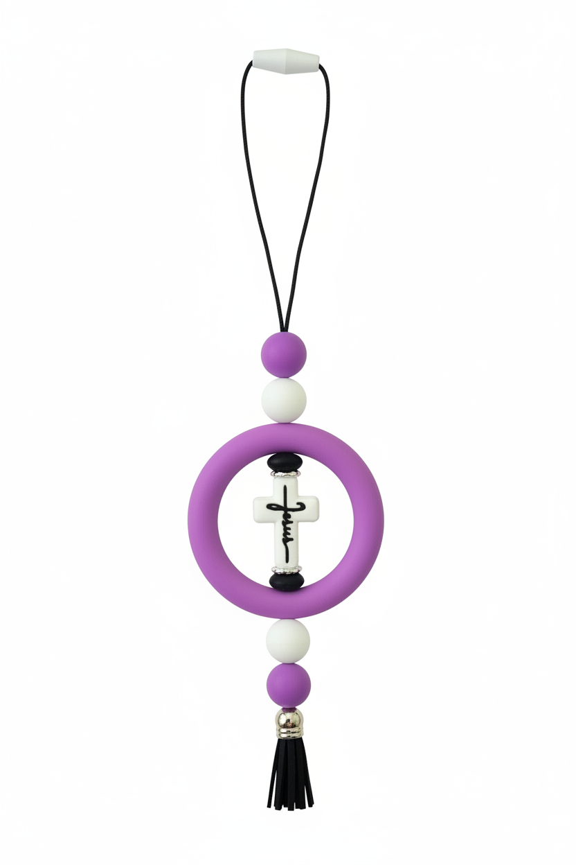 Jesus Cross Car Charm on White Background