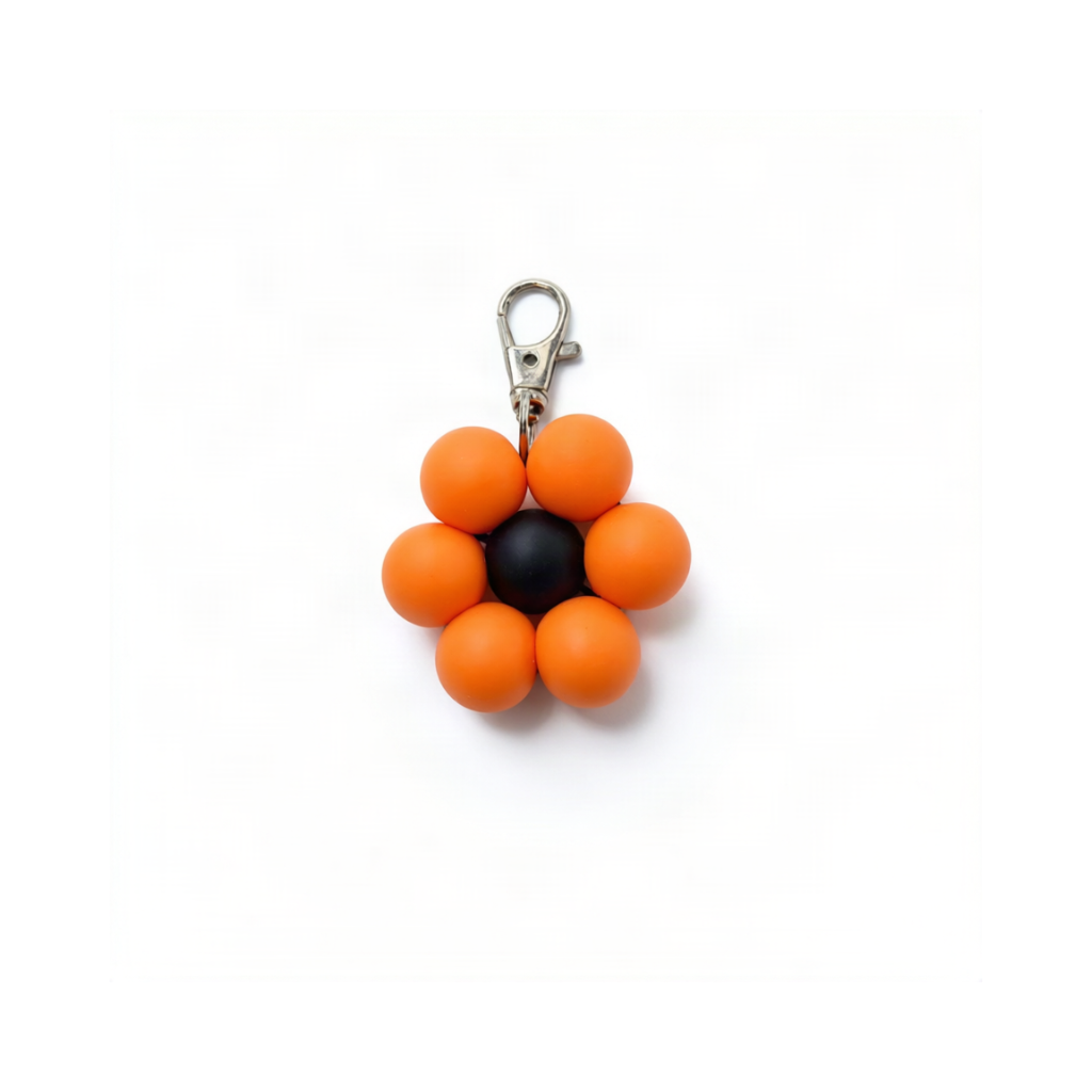 Orange and Black Silicone Beaded Flower Keychain