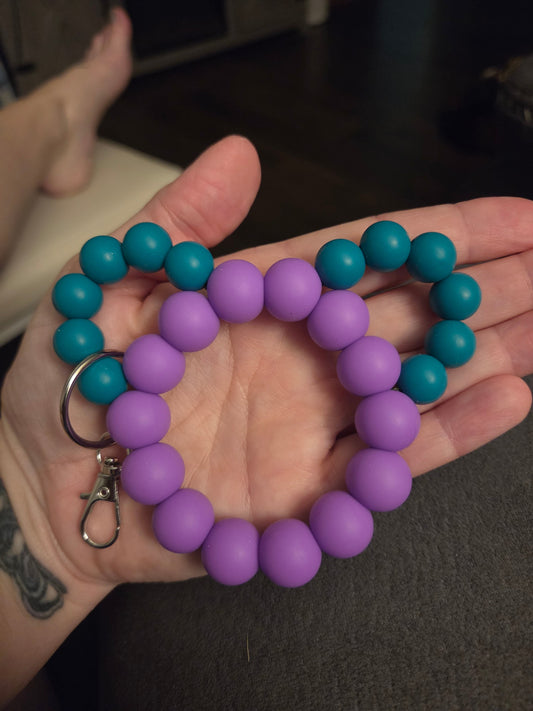 Purple & Teal Beaded Wristlet Keychain