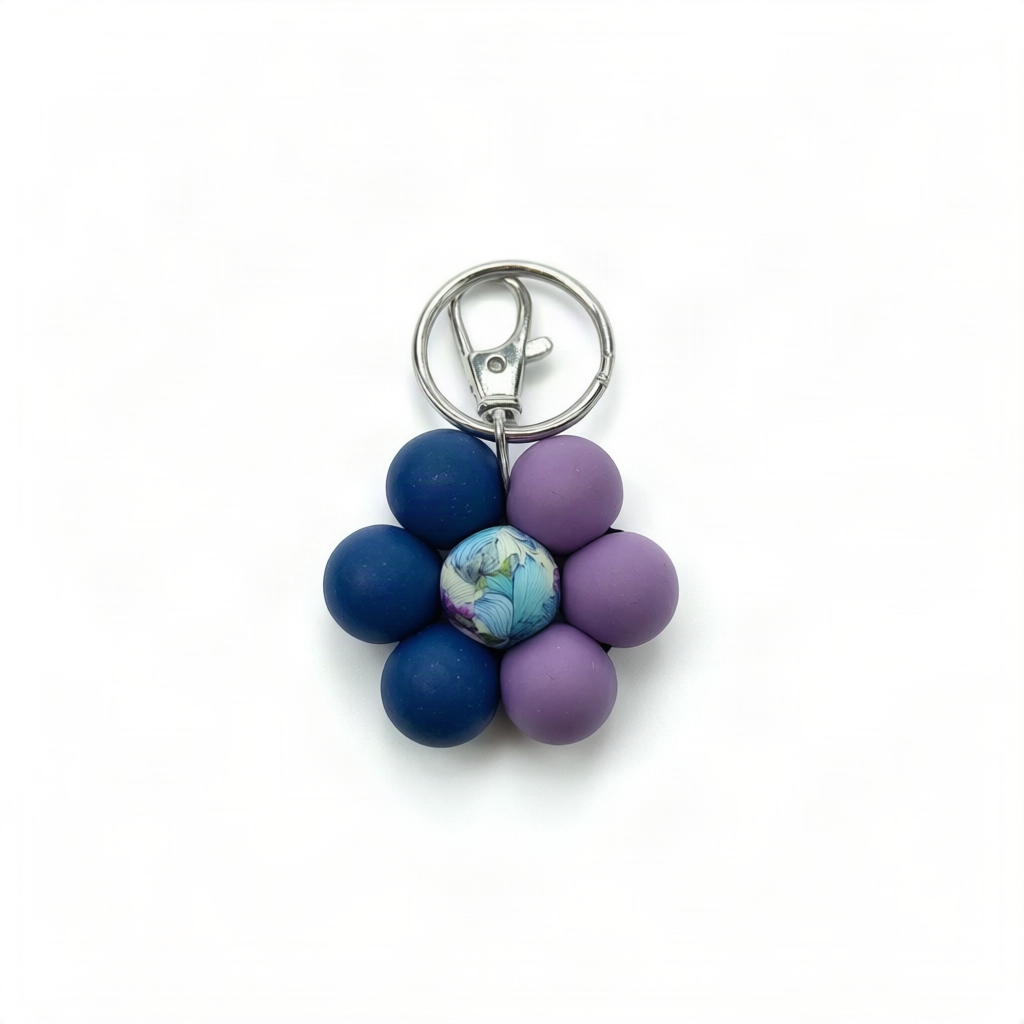 Silicone Beaded Daisy Flower Keychain or Purse Charm