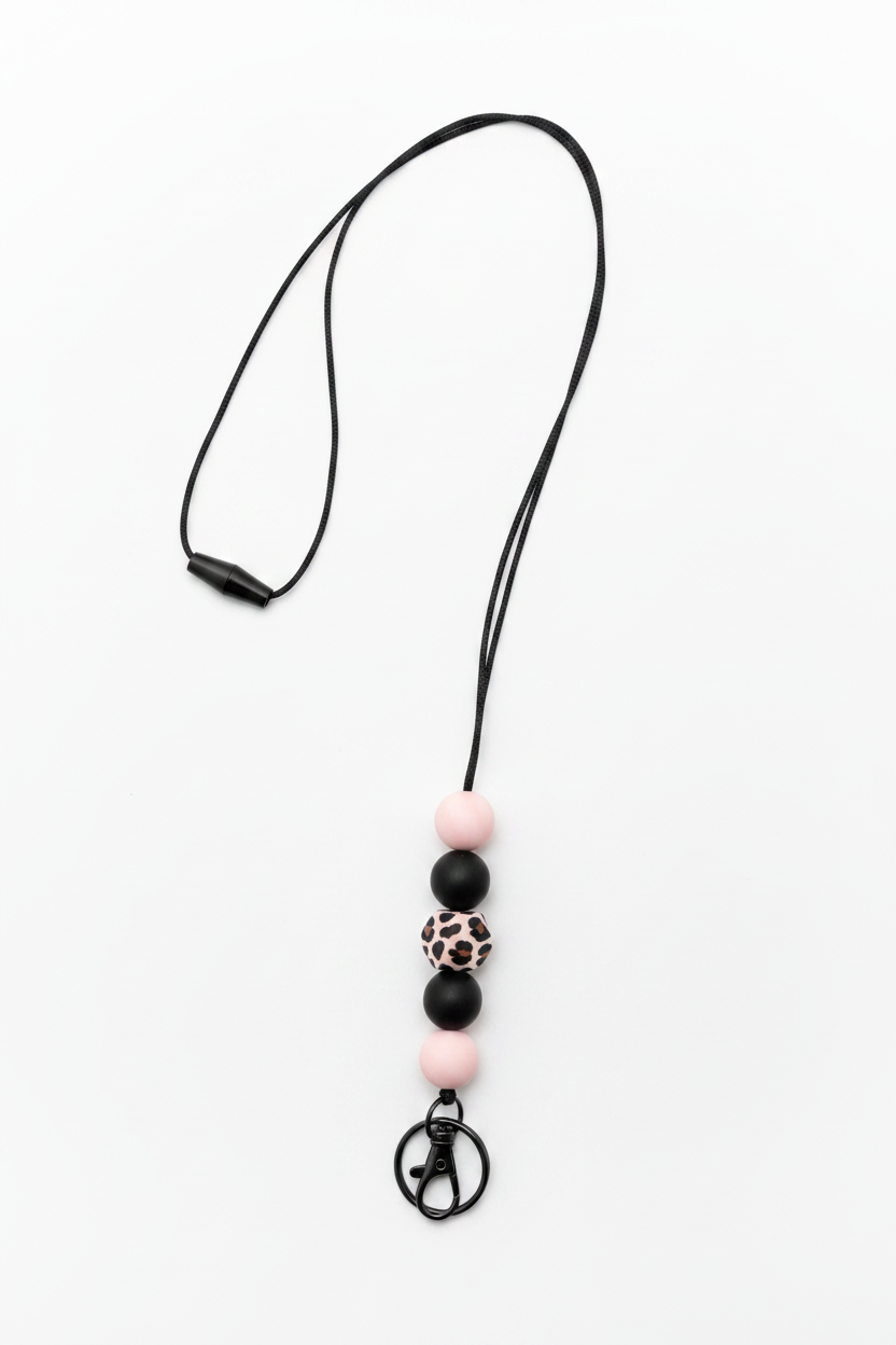 Leopard Print Beaded Lanyard
