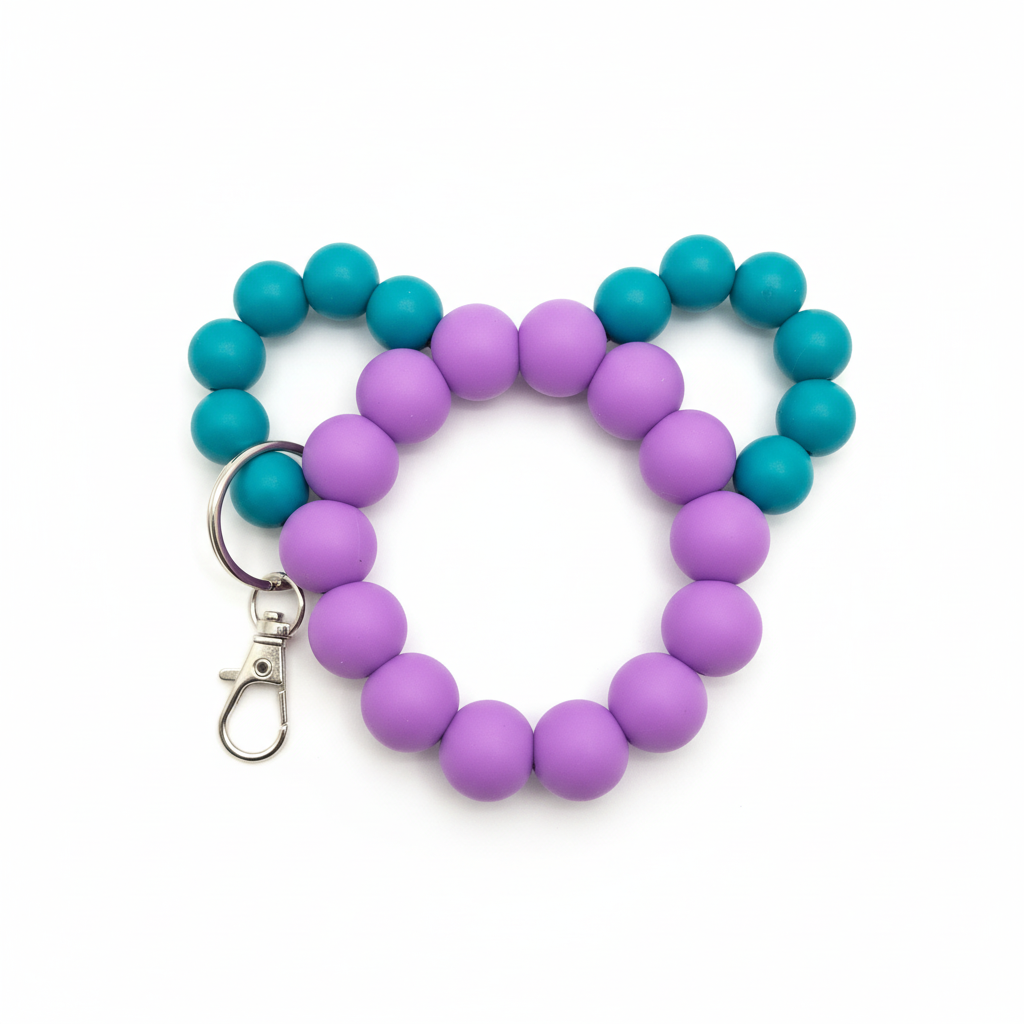 Beaded Wristlet Keychain – Purple & Teal