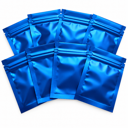 Blue Mylar Bags on White Background