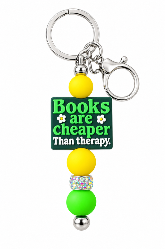 Books Are Cheaper Than Therapy Beaded Keychain - White Background