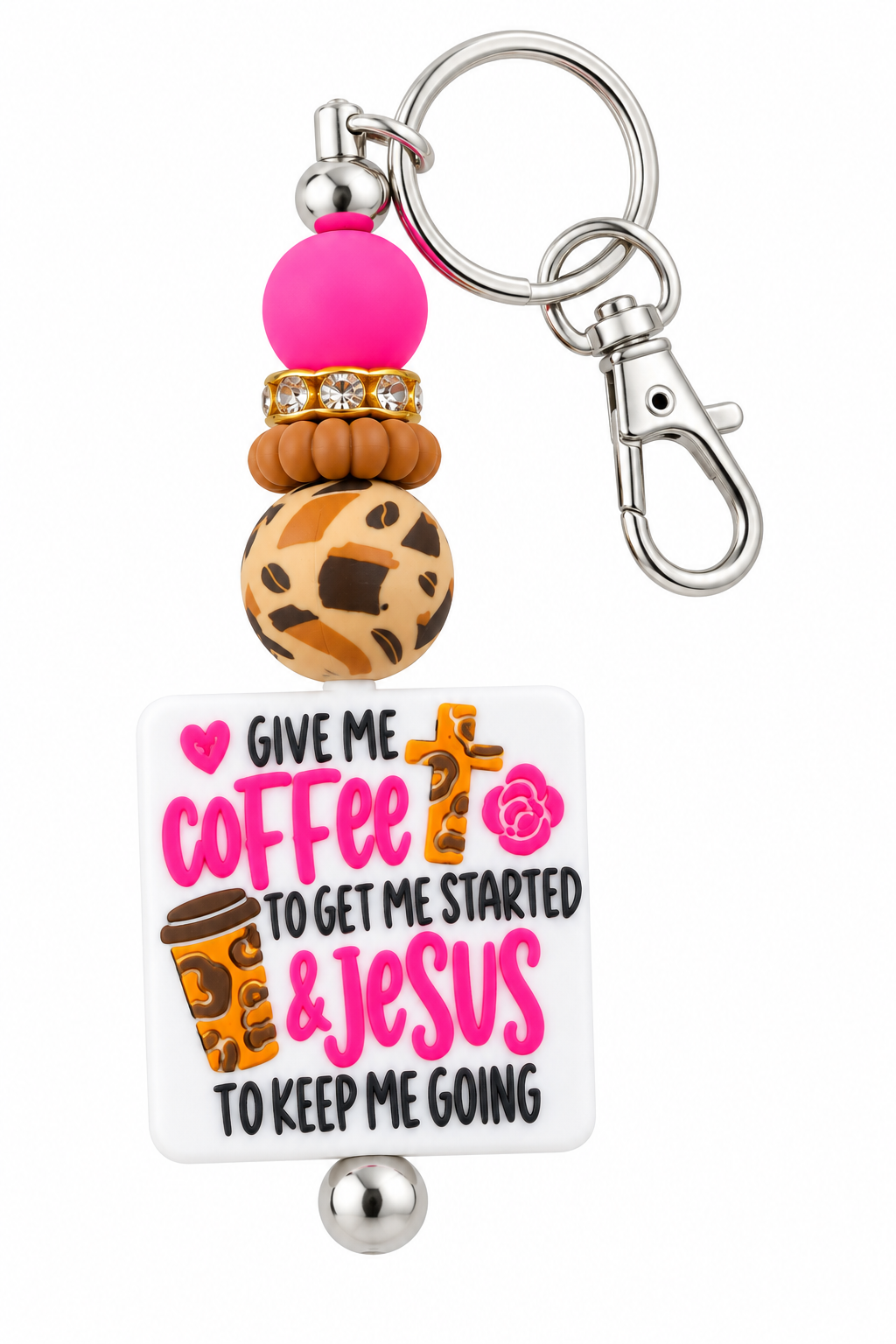 Coffee & Jesus Beaded Keychain - White Background