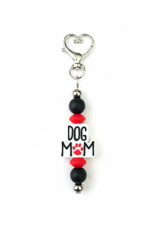 Dog Mom Keychain on White Background