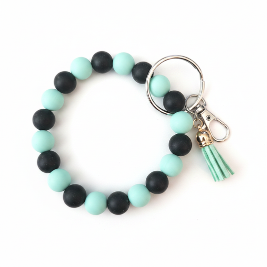 Mint & Black Beaded Wristlet Keychain