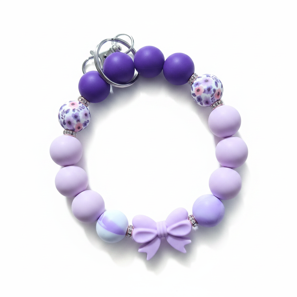 Purple Beaded Wristlet Keychain