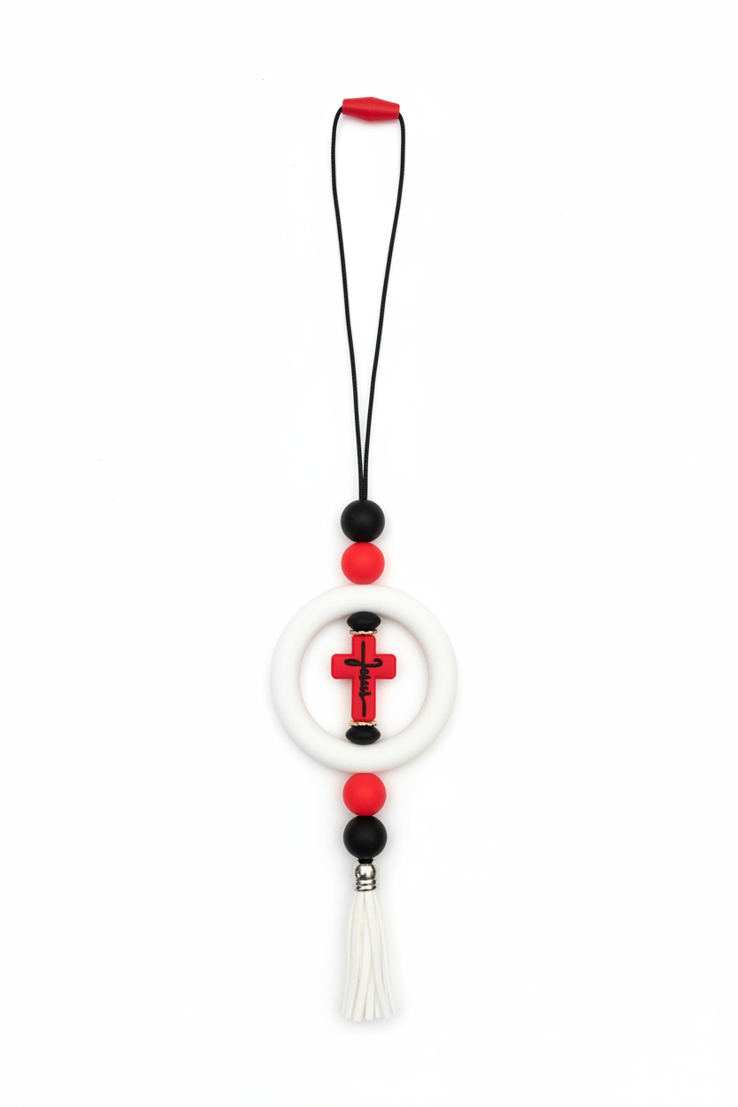 Red Cross Car Charm White Background