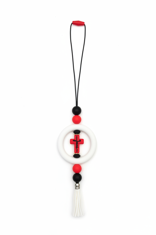 Red Cross Car Charm White Background
