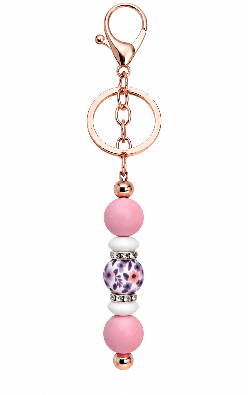 Blush Floral Beaded Rose Gold Keychain