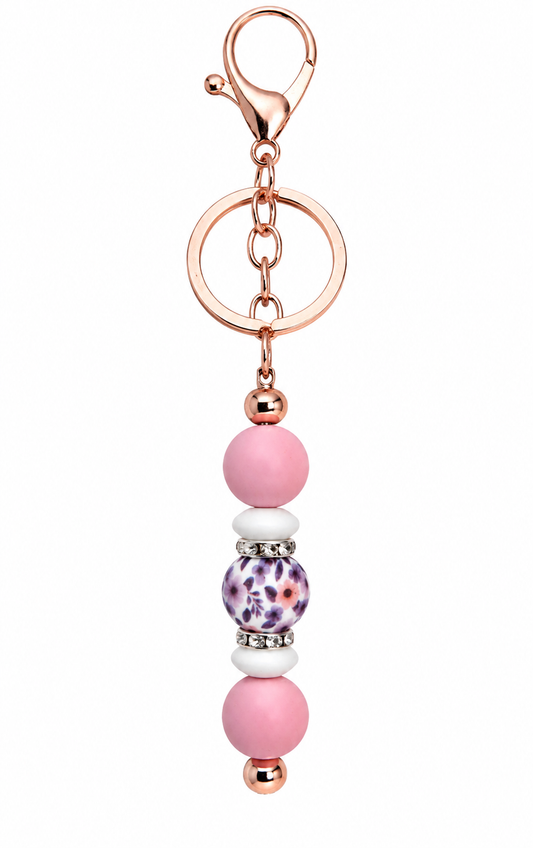 Blush Floral Beaded Rose Gold Keychain