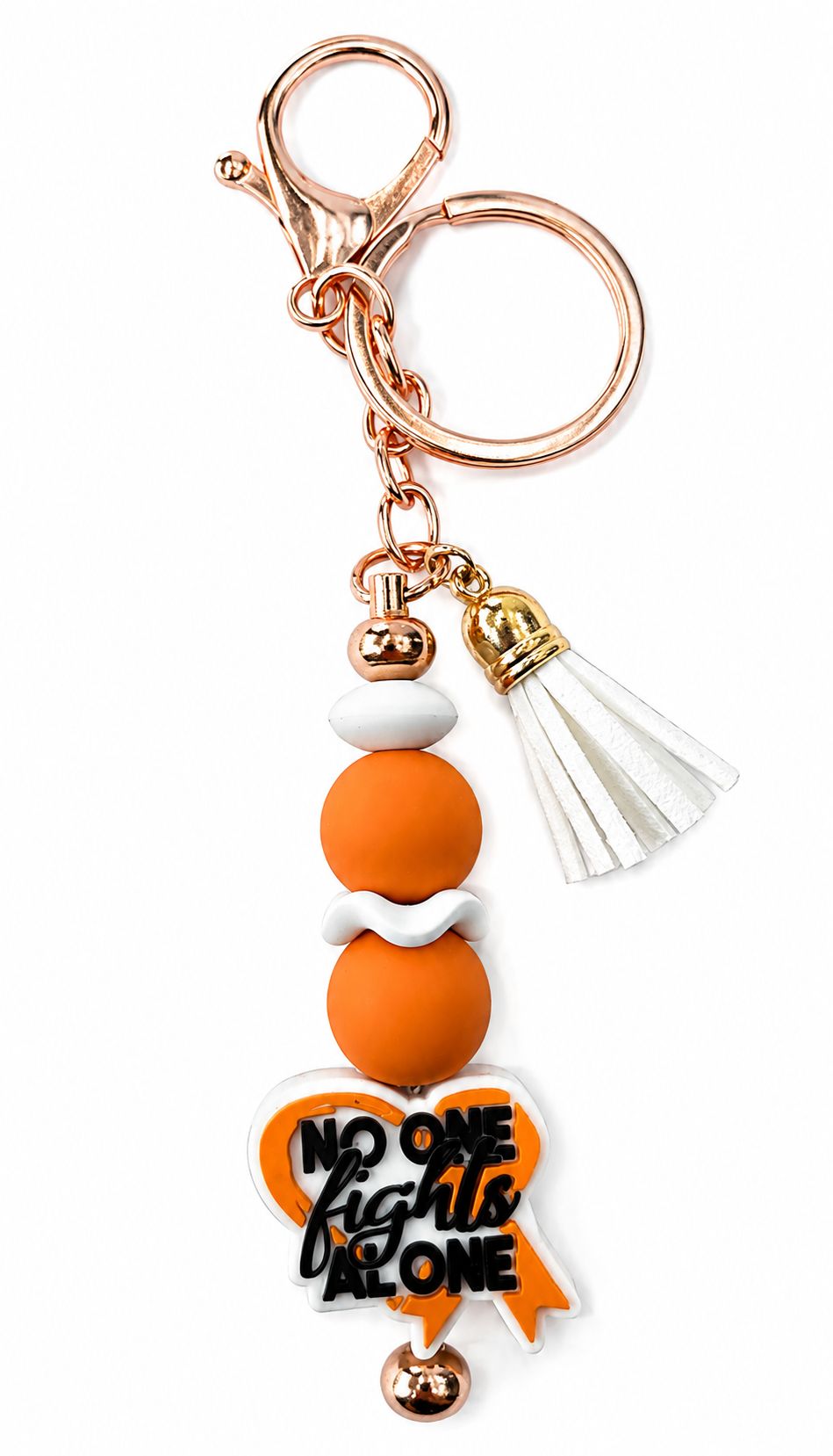 No One Fights Alone Orange & White Awareness Keychain