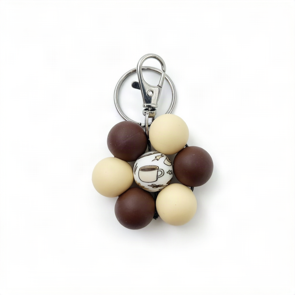 Mocha & Cream Beaded Keychain
