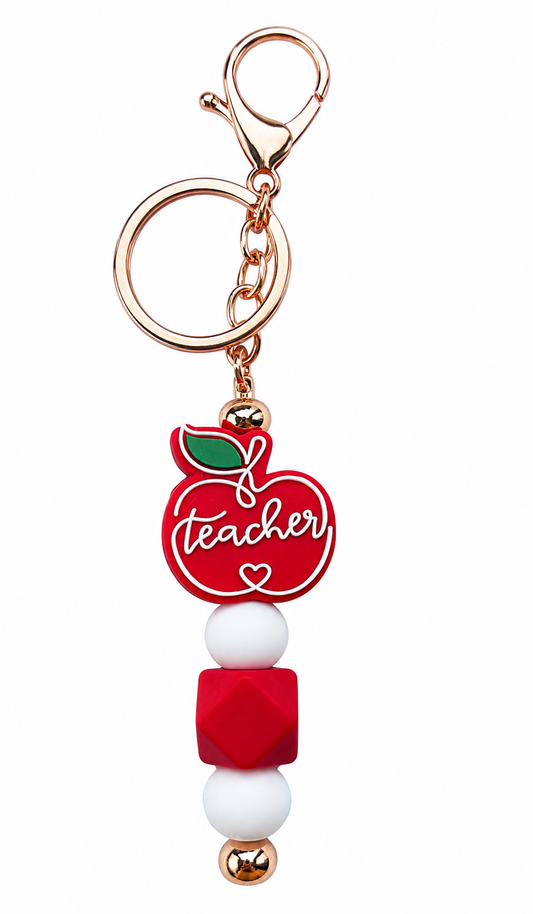 Teacher Apple Silicone Beaded Keychain