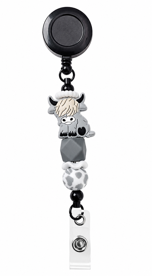 Highland Cow Beaded Badge Reel