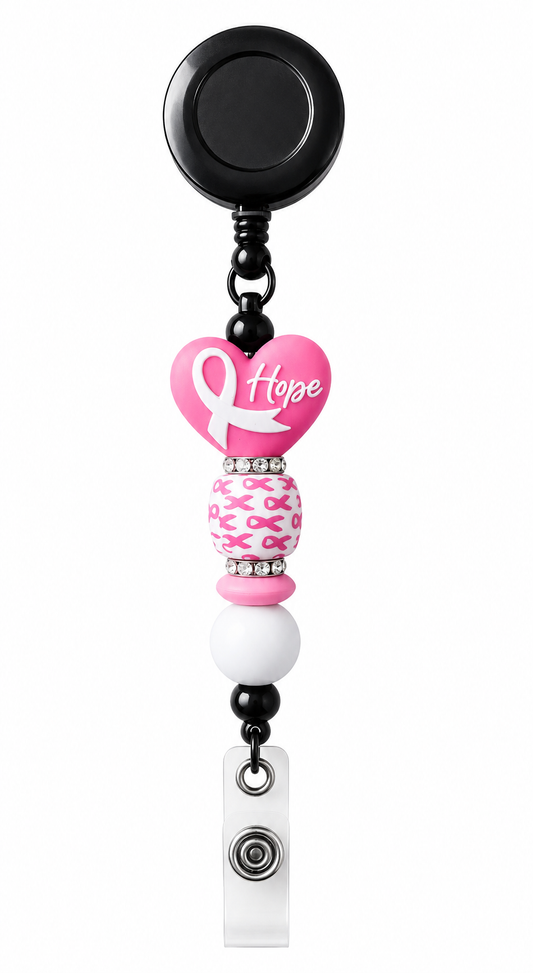 Hope Breast Cancer Awareness Beaded Badge Reel