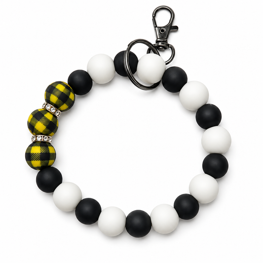 Yellow Buffalo Plaid Silicone Beaded Wristlet