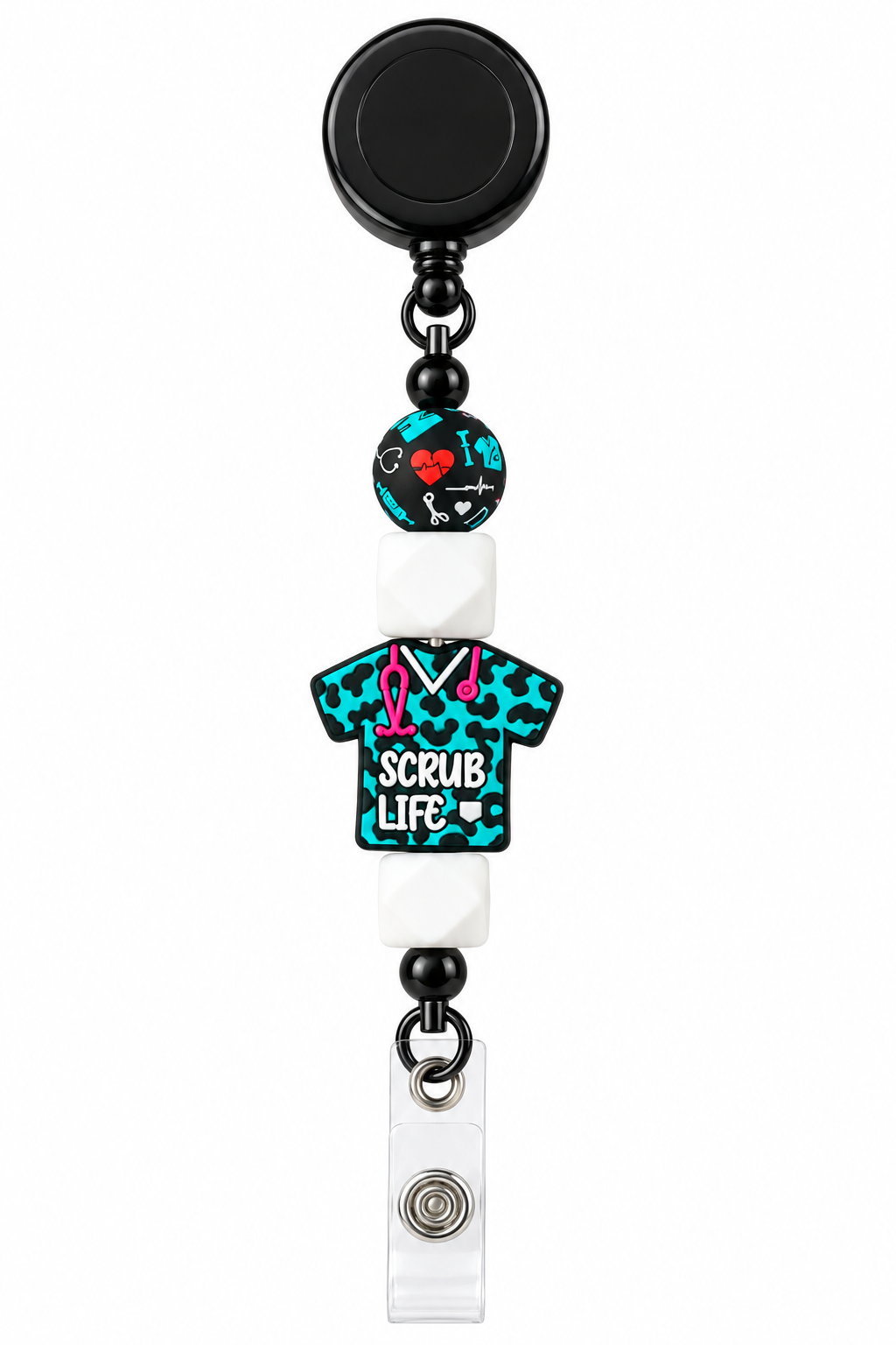 Scrub Life Beaded Badge Reel - White Background