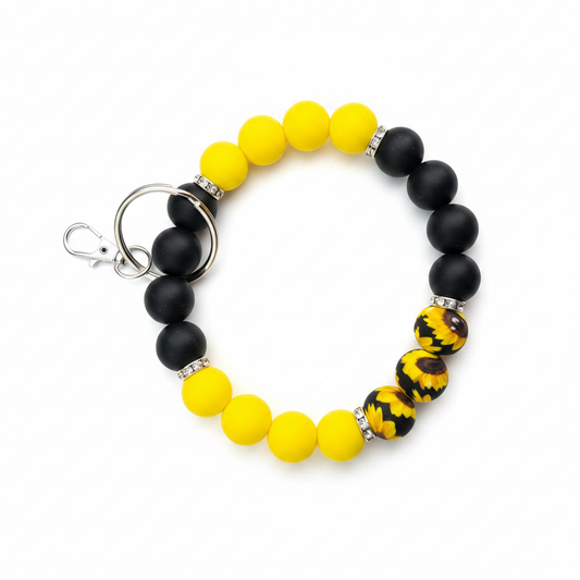 Sunflower Beaded Wristlet Keychain White Background