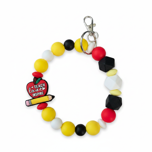 Teach Love Inspire Beaded Wristlet Keychain