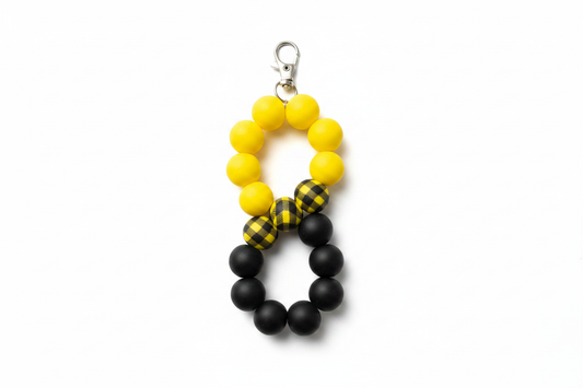 Yellow and Black Beaded Keychain - White Background
